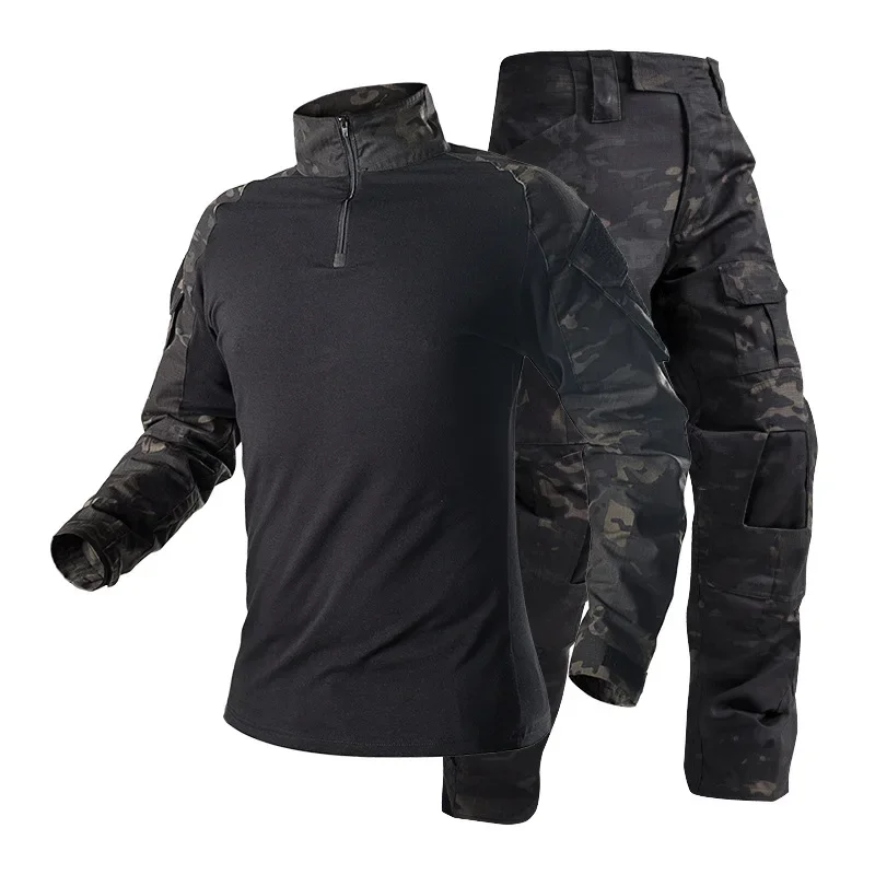 メンズタクティカルコンバットユニフォームセット ブラックミリ - Tactical Military Shirt Cargo のレビューと価格