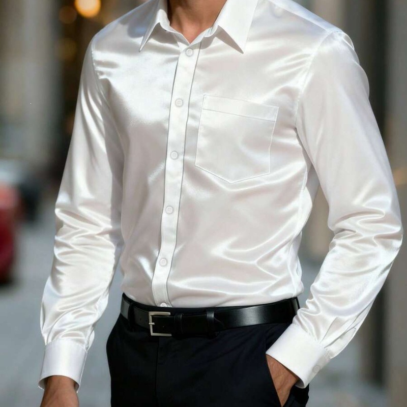 メンズ サテン風アイスシルク ドレスシャツ スリムフィット  - Mens Satin Silk Dress Shirt のレビューと価格