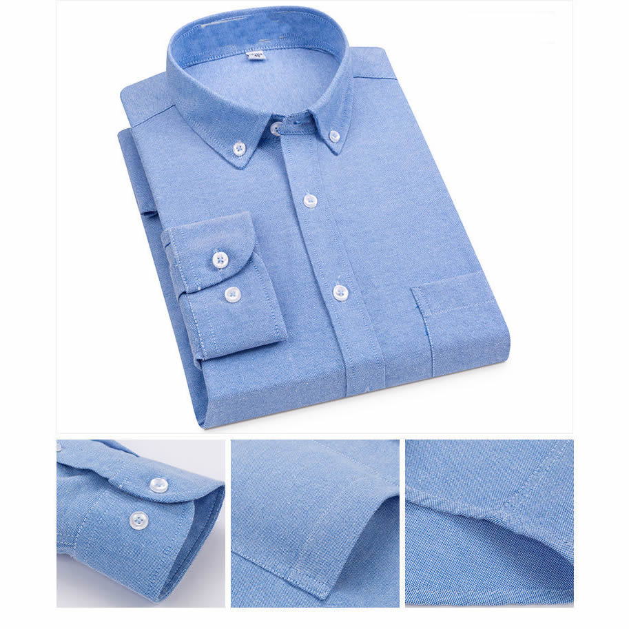 メンズ長袖オックスフォードシャツ,無地,ブルー,カジュアル, - Oxford Cotton Casual Shirt Business のレビューと価格