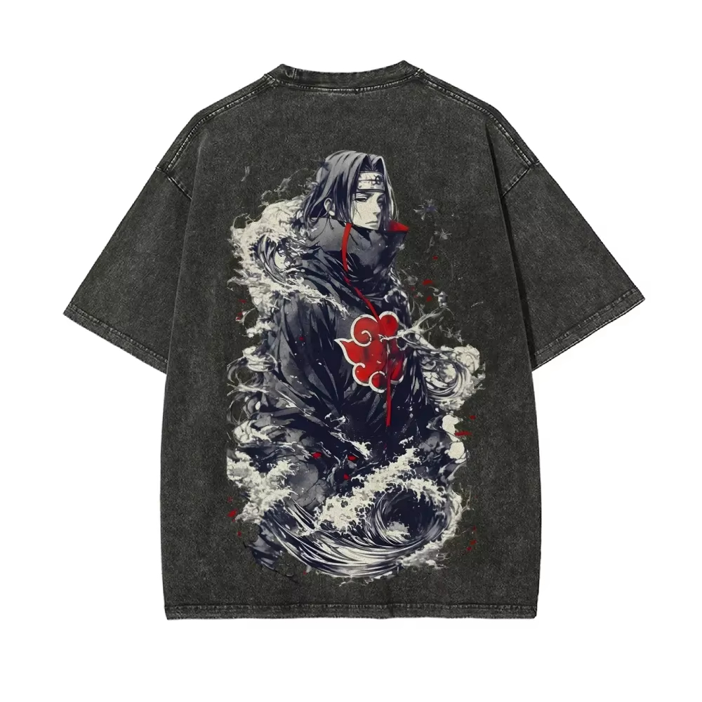 新しいナルトうちはイタチ Tシャツ暁グレートウェーブヴィンテ - Acid Wash Vintage Graphic T Shirt のレビューと価格