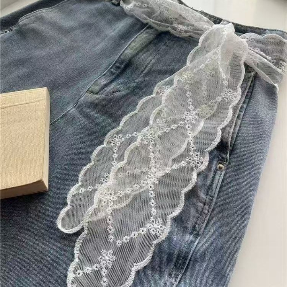 甘い白いレースベルト女性用ジーンズスカートリボンスカーフタイ - Jeans のレビューと価格
