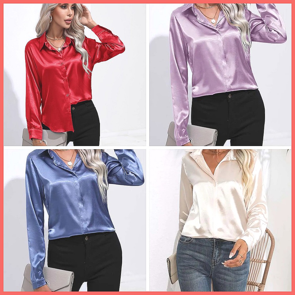 2025年春夏 サテンシャツ レディース Vネック 長袖 シ - Shirts のレビューと価格