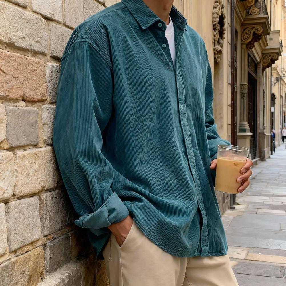 新しいメンズコーデュロイシャツリラックスフィット長袖ボタンア - Corduroy Button Up Shirt Men のレビューと価格