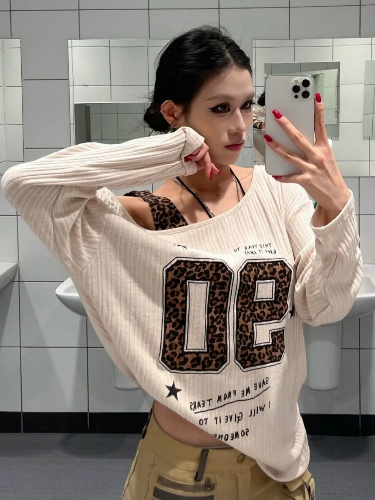 Y2K パッチワーク ヒョウ柄 Tシャツ レディース ルーズ - T-Shirts のレビューと価格