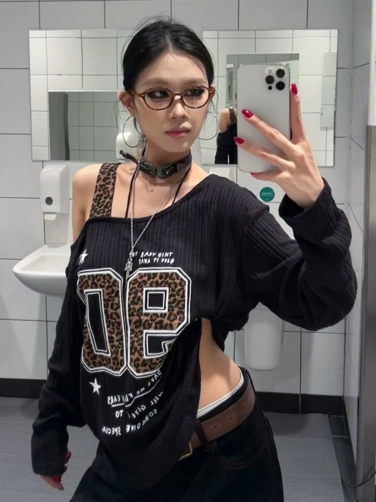 Y2K パッチワーク ヒョウ柄 Tシャツ レディース ルーズ - T-Shirts のレビューと価格