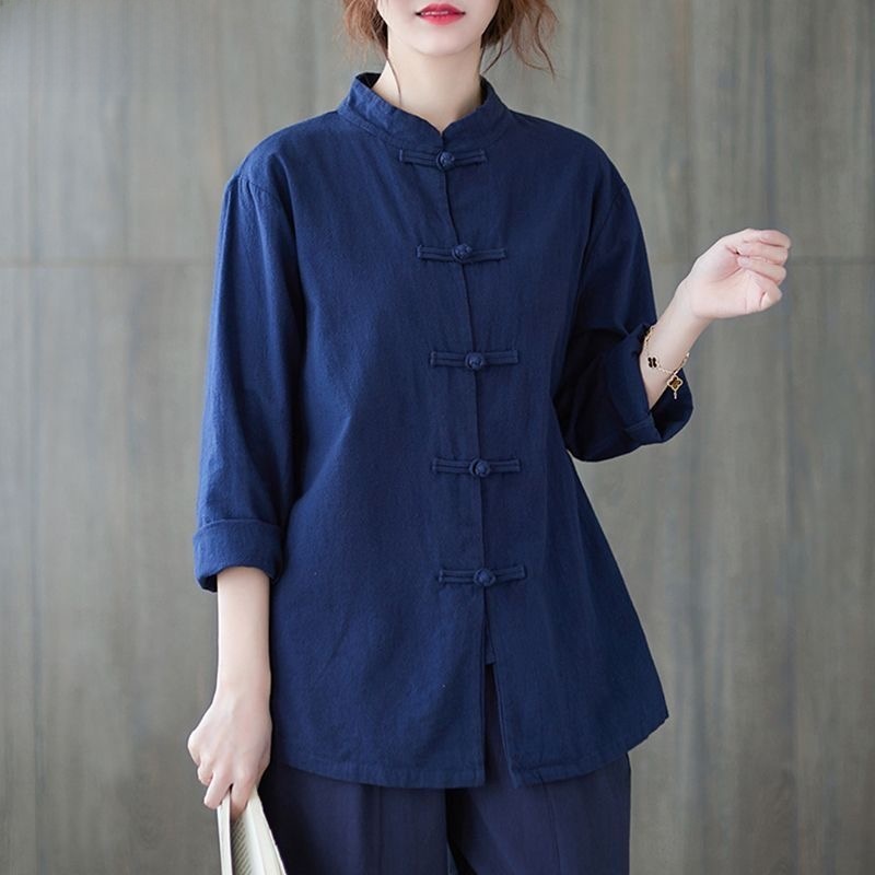 ゆったりとした綿麻シャツ 長袖ボタンアップ スタンドカラーオ - Mens Linen Shirt Long Sleeve のレビューと価格