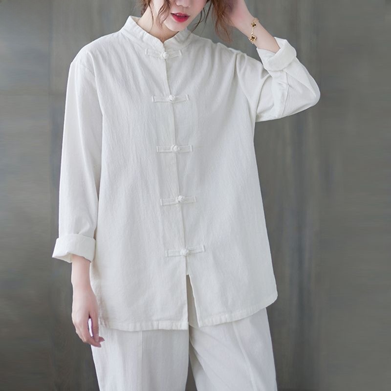 ゆったりとした綿麻シャツ 長袖ボタンアップ スタンドカラーオ - Mens Linen Shirt Long Sleeve のレビューと価格