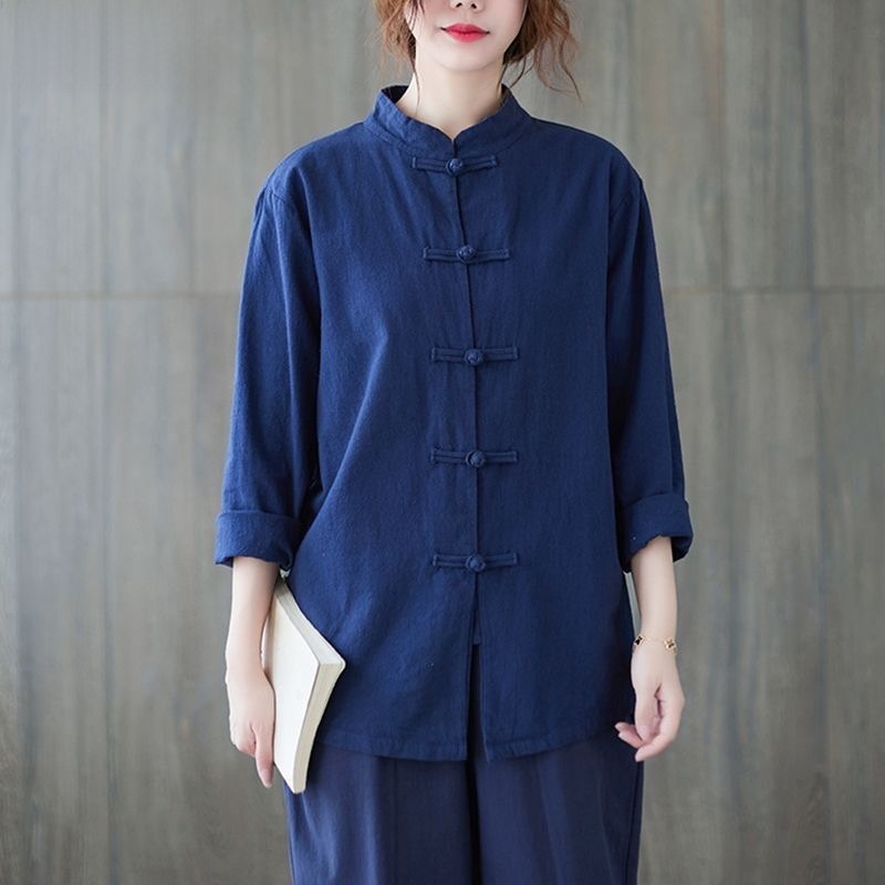 ゆったりとした綿麻シャツ 長袖ボタンアップ スタンドカラーオ - Mens Linen Shirt Long Sleeve のレビューと価格