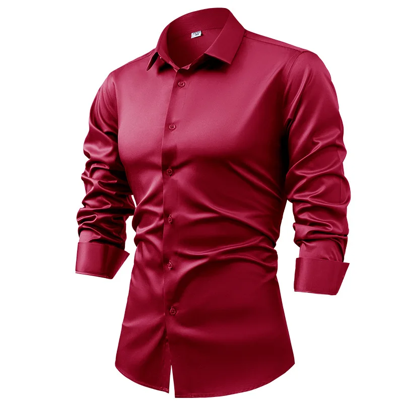 メンズ長袖シルクサテンシャツ,ネイビーブルー,カジュアル,ア - Mens Satin Silk Dress Shirt のレビューと価格