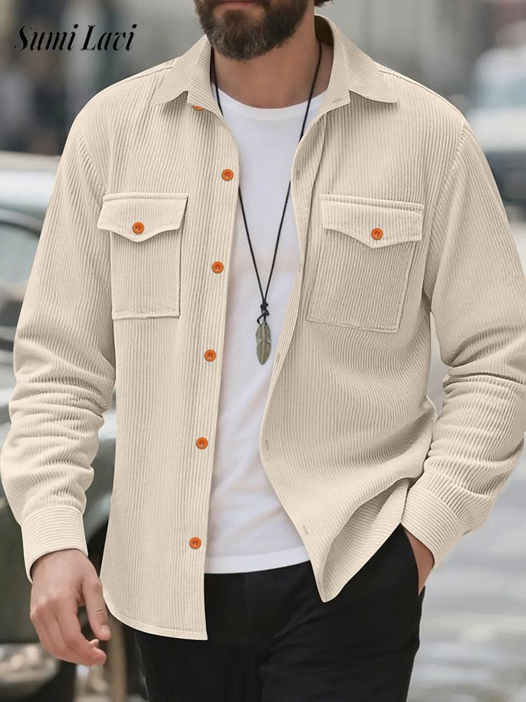 カジュアルメンズコーデュロイシャツジャケット春秋ヴィンテージ - Corduroy Button Up Shirt Men のレビューと価格
