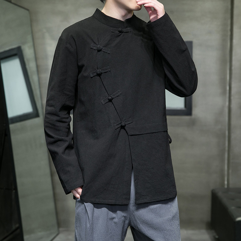 M-XXXXXL メンズ コットンリネン 長袖 マンダリンカ - Mens Linen Shirt Long Sleeve のレビューと価格