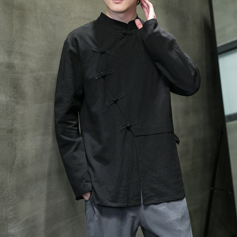 M-XXXXXL メンズ コットンリネン 長袖 マンダリンカ - Mens Linen Shirt Long Sleeve のレビューと価格