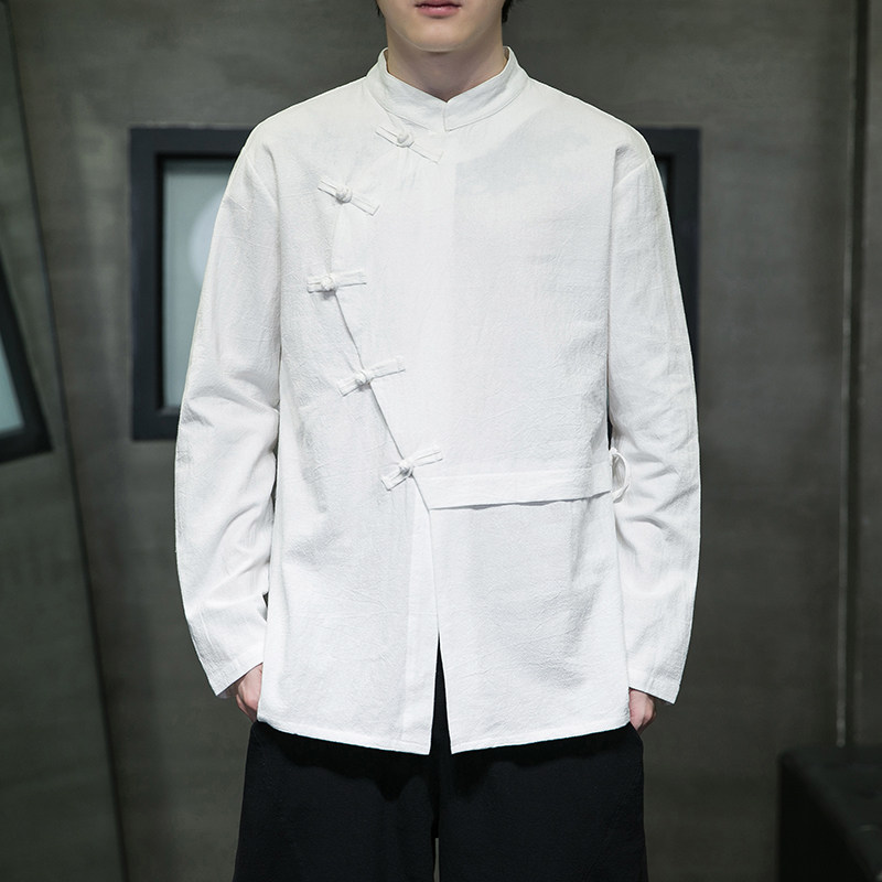 M-XXXXXL メンズ コットンリネン 長袖 マンダリンカ - Mens Linen Shirt Long Sleeve のレビューと価格