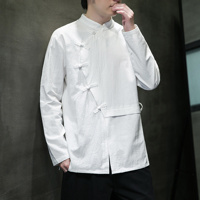 M-XXXXXL メンズ コットンリネン 長袖 マンダリンカ - Mens Linen Shirt Long Sleeve のレビューと価格
