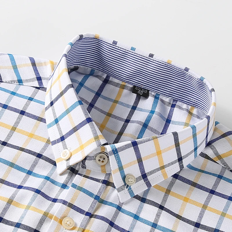 メンズ 100% コットンシャツ 長袖 ストライプ柄 チェッ - Oxford Cotton Casual Shirt Business のレビューと価格