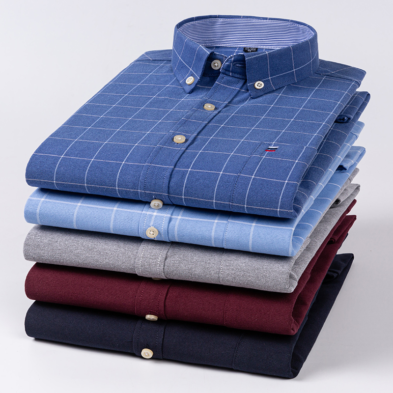 メンズカジュアルシャツ綿オックスフォードチェック柄ストリップ - Oxford Cotton Casual Shirt Business のレビューと価格