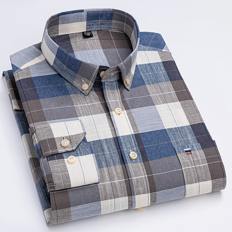 メンズカジュアルシャツ綿オックスフォードチェック柄ストリップ - Oxford Cotton Casual Shirt Business のレビューと価格