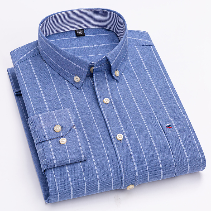 メンズカジュアルシャツ綿オックスフォードチェック柄ストリップ - Oxford Cotton Casual Shirt Business のレビューと価格
