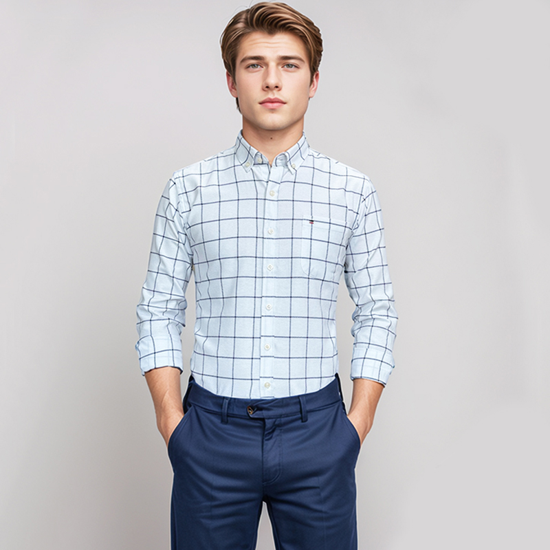 メンズ長袖チェック柄オックスフォードシャツ,カジュアル,無地 - Oxford Cotton Casual Shirt Business のレビューと価格