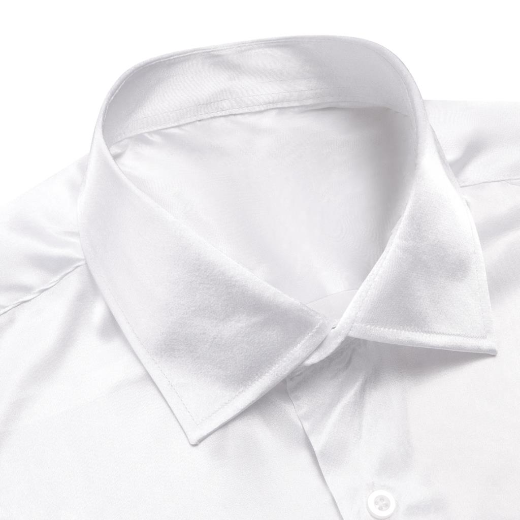 Hi-tie-男性用ホワイトシルクサテンシャツ、無地長袖、ボ - Mens Satin Silk Dress Shirt のレビューと価格