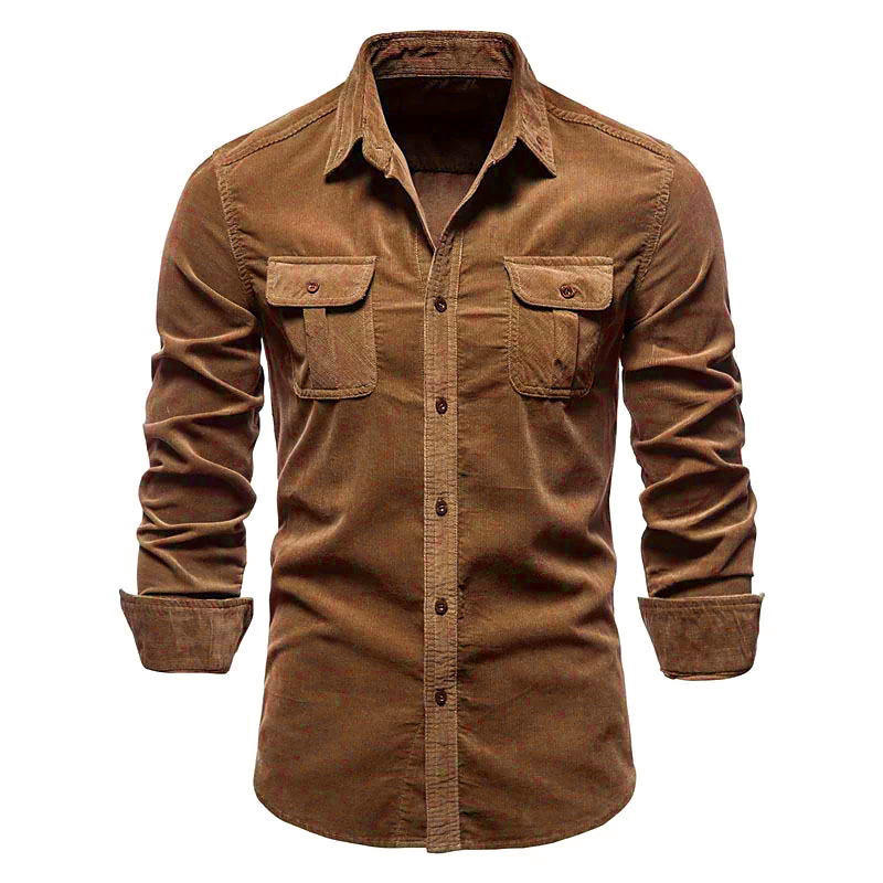 メンズ新しいコーデュロイシャツコットンビジネスカジュアル長袖 - Corduroy Button Up Shirt Men のレビューと価格
