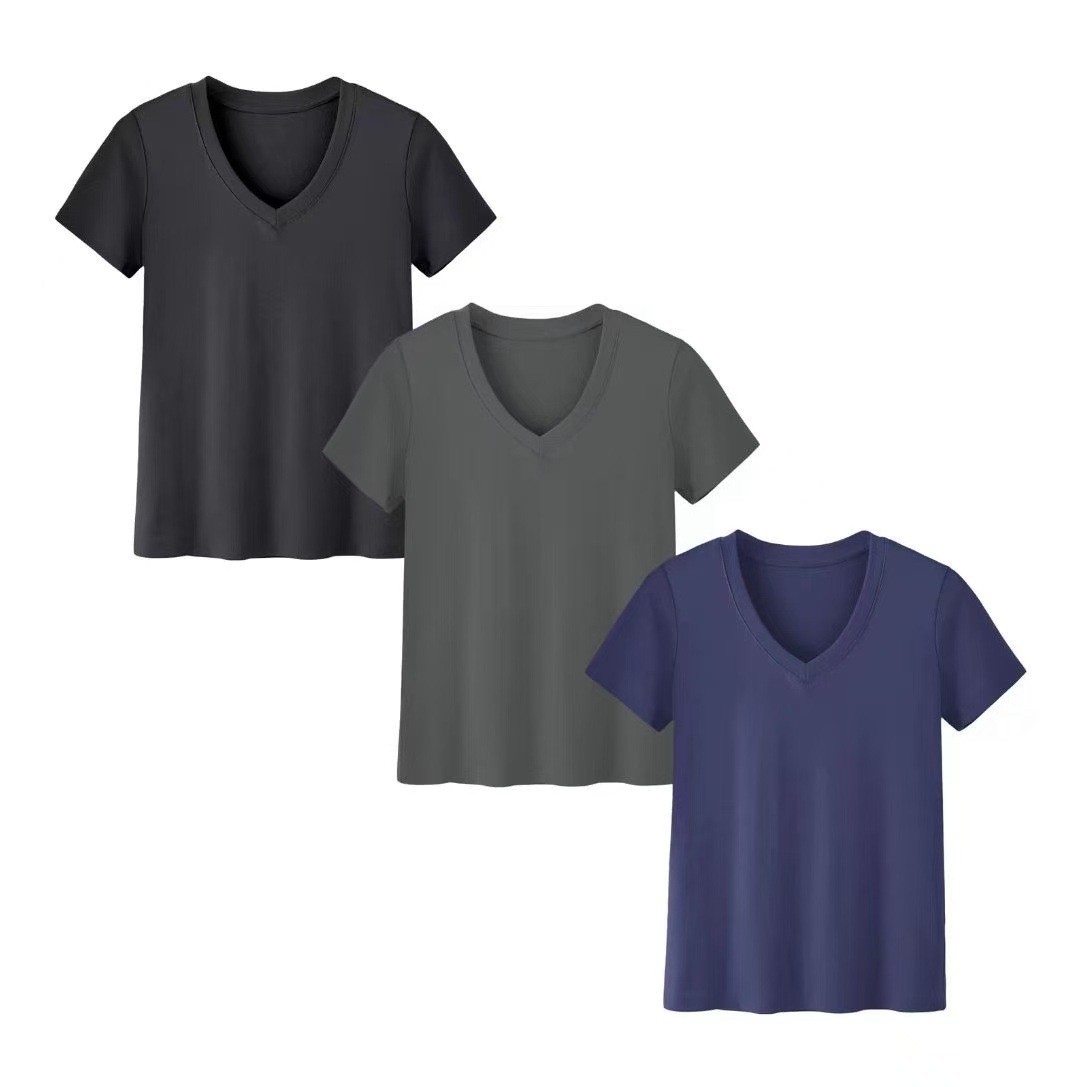 女性用 カジュアル ハイネック 半袖 ニット スキムセット  - T-Shirts のレビューと価格