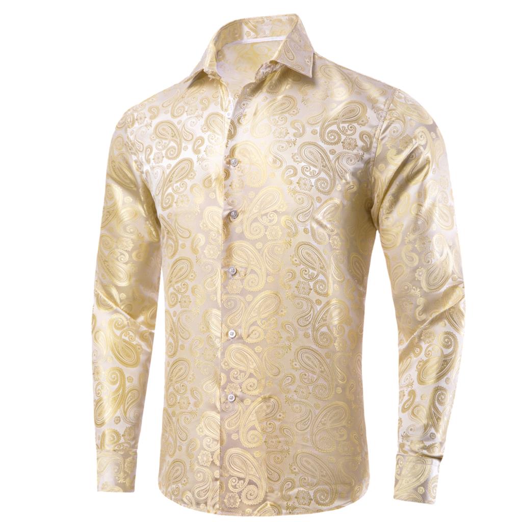 Hi-tie-女性と男性のための長袖Tシャツ,ゴールド,ベー - Mens Satin Silk Dress Shirt のレビューと価格