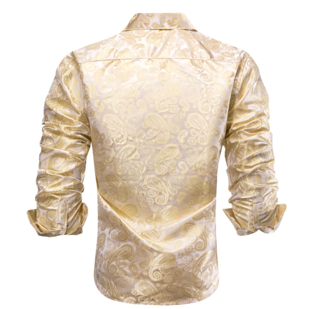 Hi-tie-女性と男性のための長袖Tシャツ,ゴールド,ベー - Mens Satin Silk Dress Shirt のレビューと価格