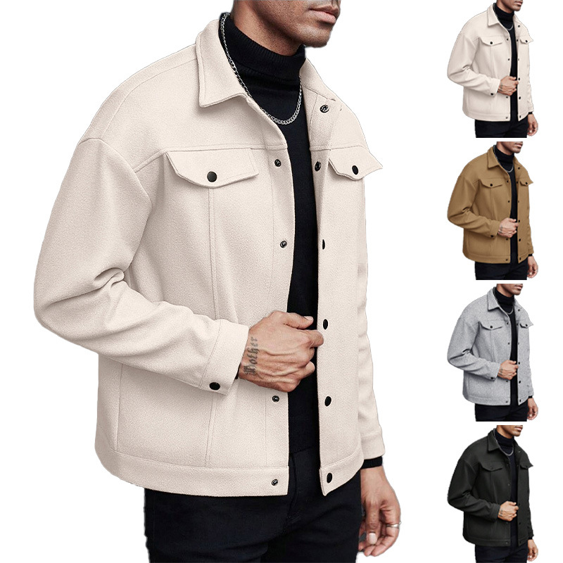 メンズウール混紡ラペルワークジャケット、フェイクダブルチェス - Jackets のレビューと価格