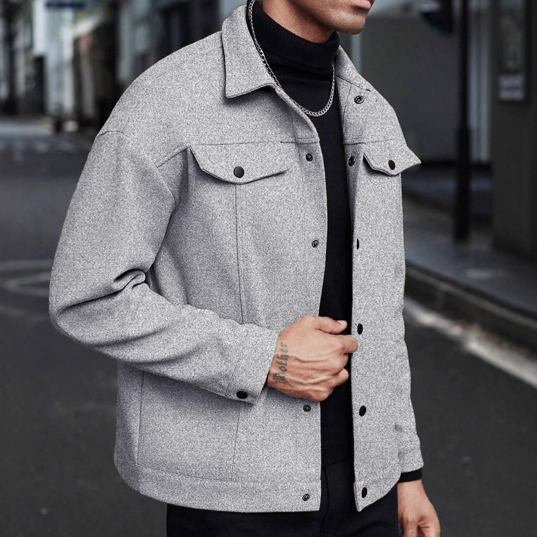 メンズウール混紡ラペルワークジャケット、フェイクダブルチェス - Jackets のレビューと価格