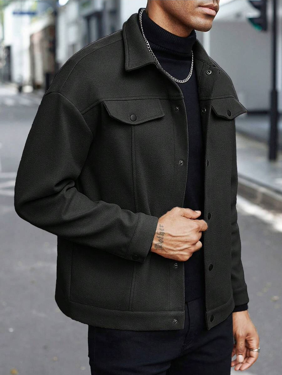 メンズウール混紡ラペルワークジャケット、フェイクダブルチェス - Jackets のレビューと価格