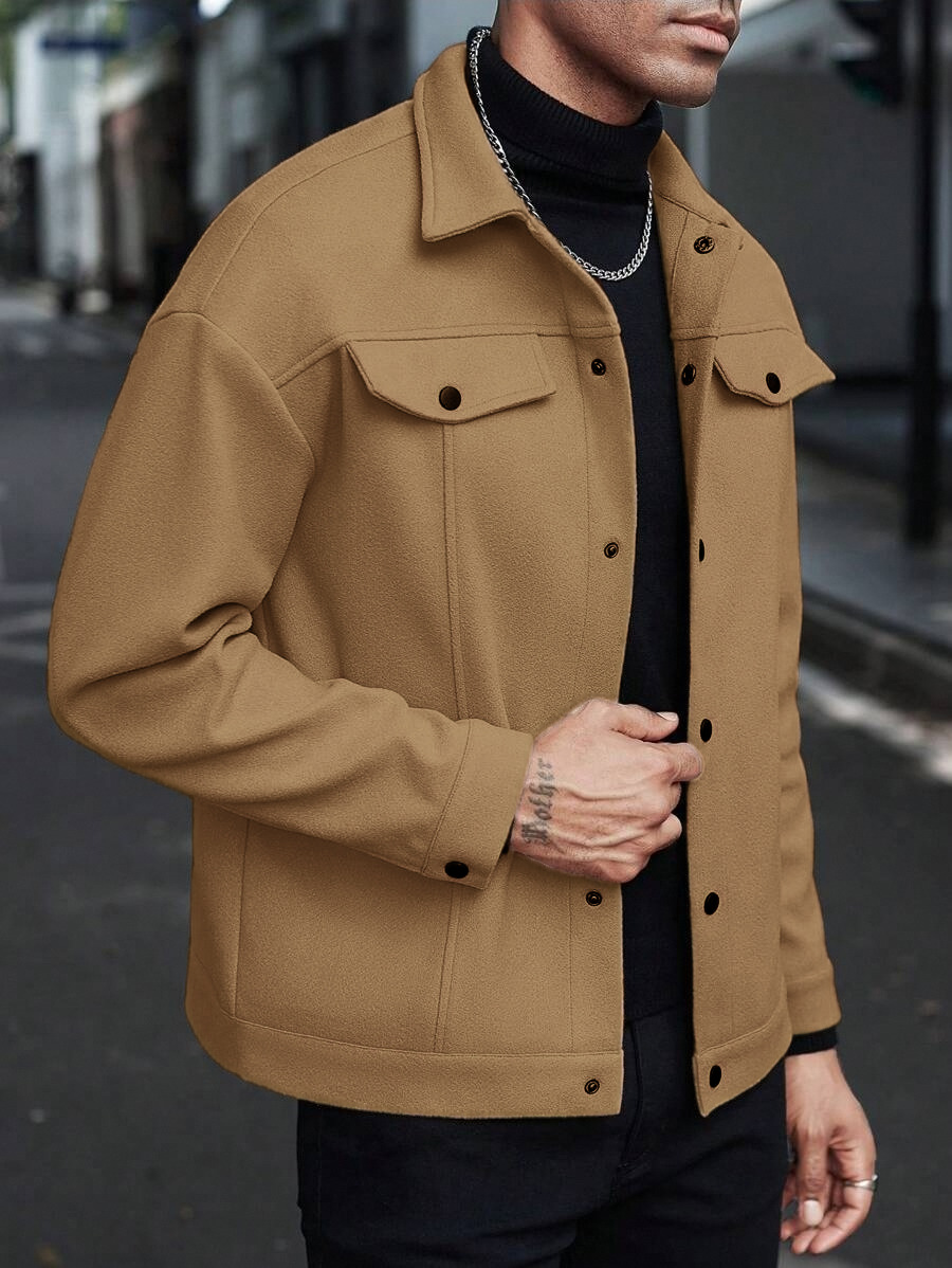 メンズウール混紡ラペルワークジャケット、フェイクダブルチェス - Jackets のレビューと価格