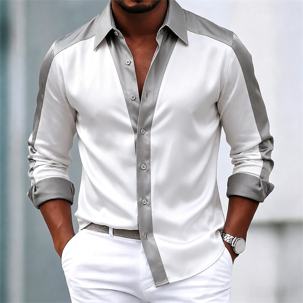メンズシャツ サテンシャツ ドレスシャツ カジュアルシャツ  - Mens Satin Silk Dress Shirt のレビューと価格