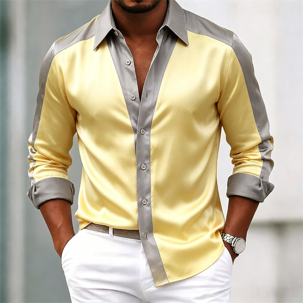 メンズシャツ サテンシャツ ドレスシャツ カジュアルシャツ  - Mens Satin Silk Dress Shirt のレビューと価格
