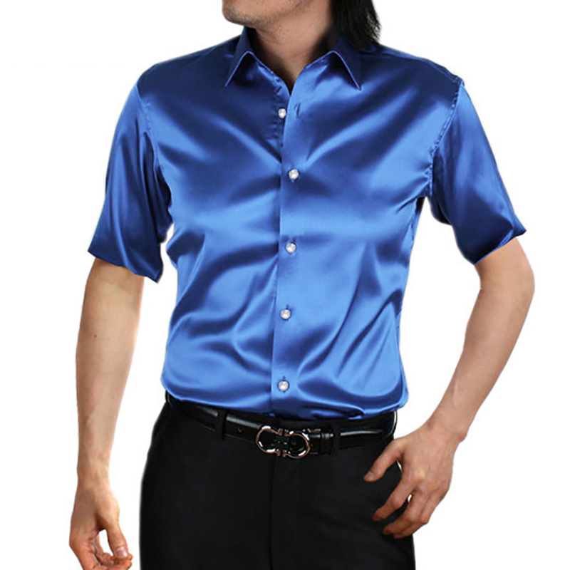 男性用シルクサテンドレス,柔らかな光沢のある半袖シャツ,カジ - Mens Satin Silk Dress Shirt のレビューと価格