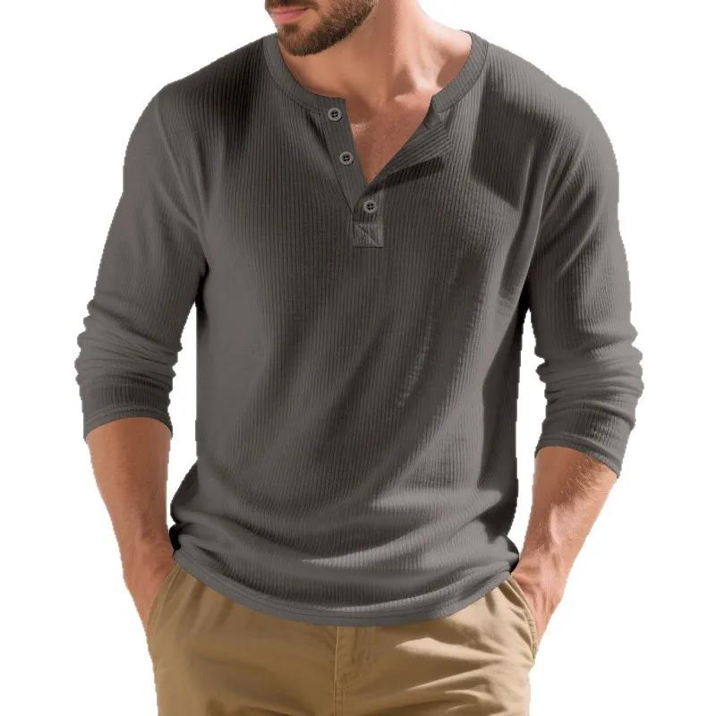 メンズ Tシャツ 春ボタン長袖ヘンリーネック Tシャツ ソリ - Corduroy Button Up Shirt Men のレビューと価格