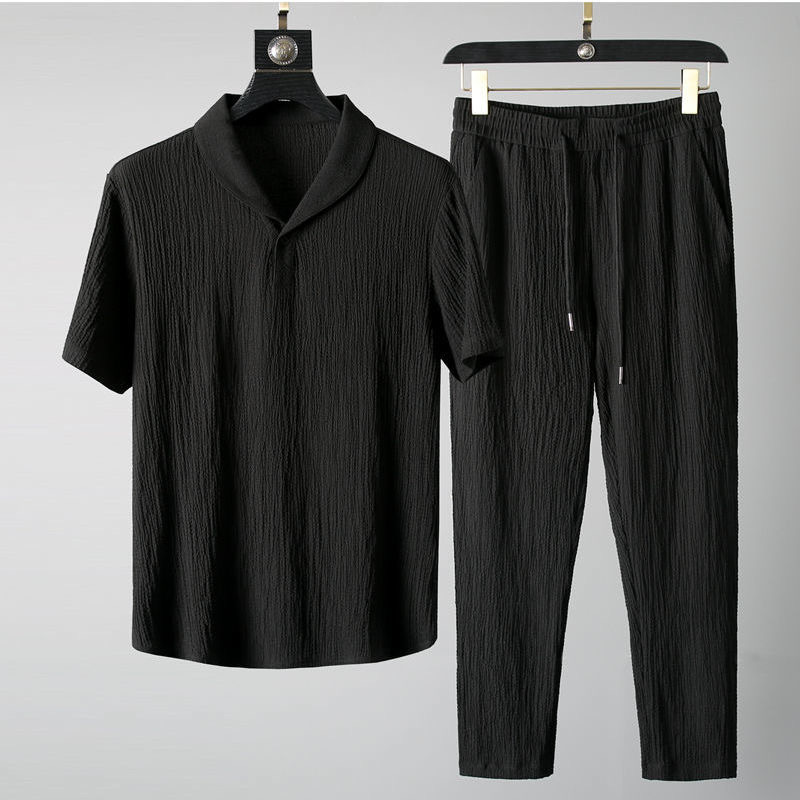 夏超薄型ツーピースアイスシルクリネンスーツメンズコットンリネ - Mens Linen Shirt Long Sleeve のレビューと価格