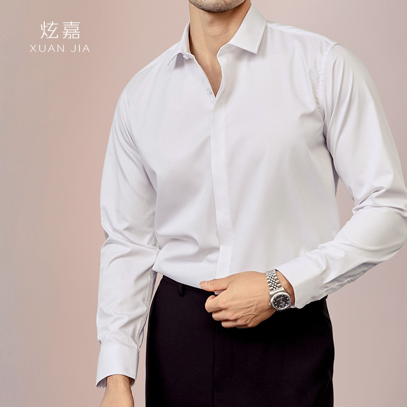メンズシルクシャツ 2026年春秋新作 100%桑絹無地長袖 - Mens Satin Silk Dress Shirt のレビューと価格