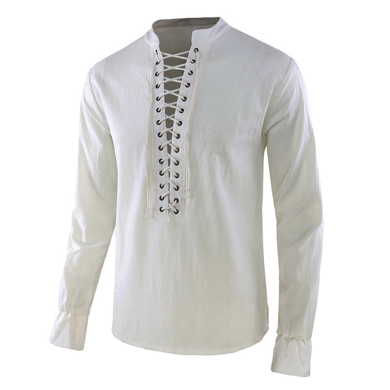 メンズ ルネッサンス シャツ 海賊 中世 バイキング トップ - Mens Linen Shirt Long Sleeve のレビューと価格