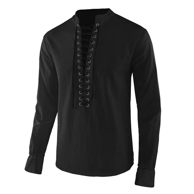 メンズ ルネッサンス シャツ 海賊 中世 バイキング トップ - Mens Linen Shirt Long Sleeve のレビューと価格