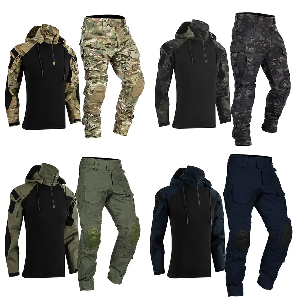 男性の戦術的な制服軍事屋外迷彩戦闘スーツシャツパーカーセット - Tactical Military Shirt Cargo のレビューと価格