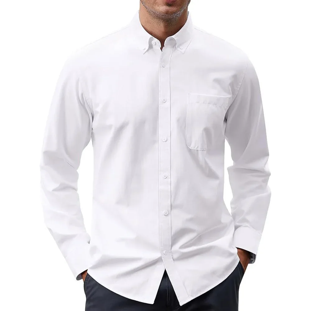 メンズ長袖シャツソリッドカラーオックスフォードシャツメンズボ - Oxford Cotton Casual Shirt Business のレビューと価格