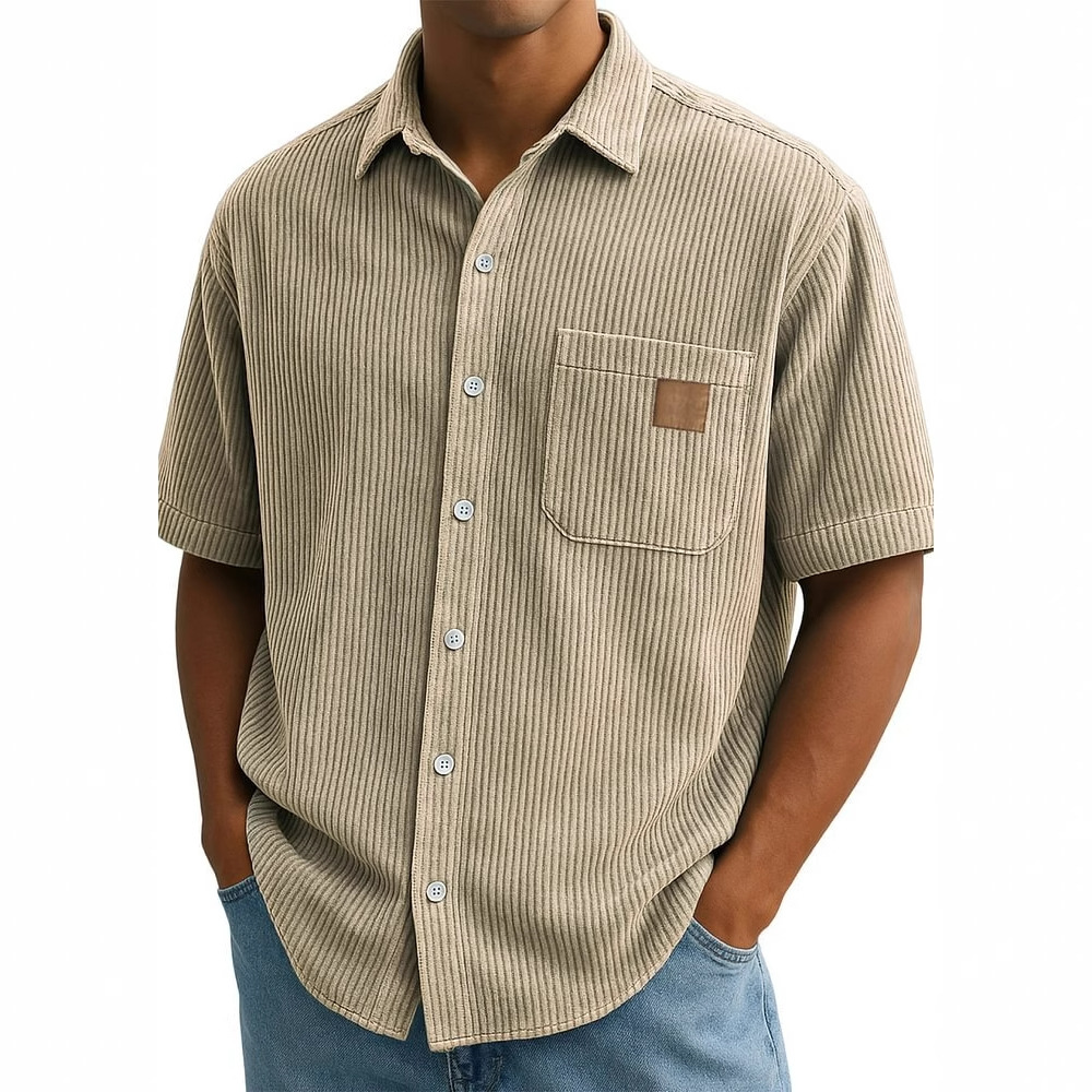 メンズコーデュロイ半袖シャツ、ヴィンテージパッチポケットサマ - Corduroy Button Up Shirt Men のレビューと価格