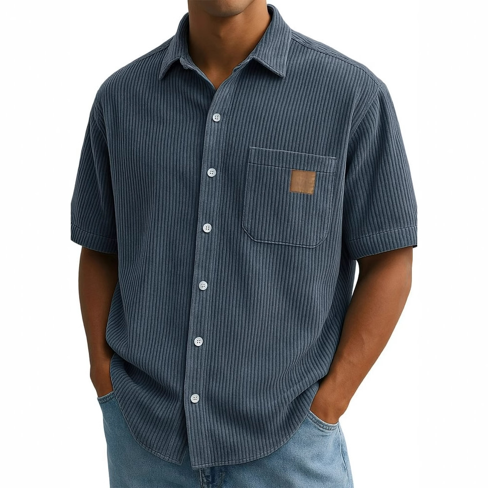 メンズコーデュロイ半袖シャツ、ヴィンテージパッチポケットサマ - Corduroy Button Up Shirt Men のレビューと価格